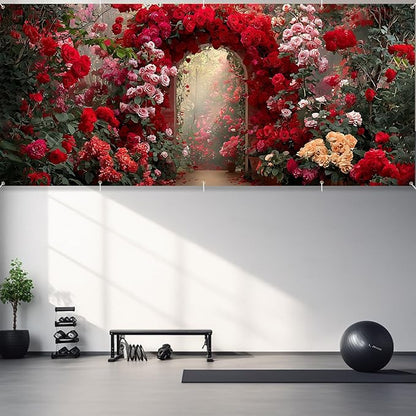 16x7ft Pink White Floral Arch Garage Door Banner - Blossom Tunnel Backdrop, Large Hanging 2 cars Garage Decorations - for Wedding & Baby Shower Welcome Background Sign, Spring Party Decor