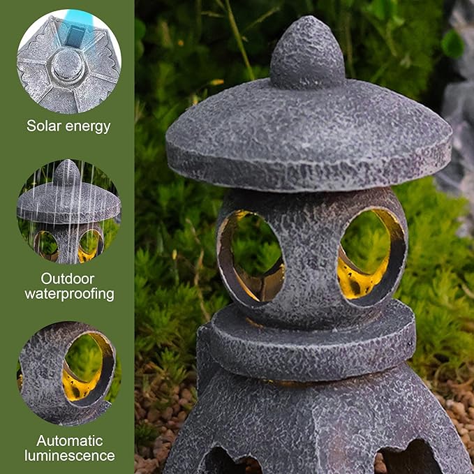 Pagoda Garden Statue, Japanese Pagoda Statues, Waterproof Solar Lantern, 5.1x5.3x10.2 inch Decorative for Garden Yard Lawn Balcony, Patio, Porch