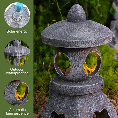 Pagoda Garden Statue, Japanese Pagoda Statues, Waterproof Solar Lantern, 5.1x5.3x10.2 inch Decorative for Garden Yard Lawn Balcony, Patio, Porch