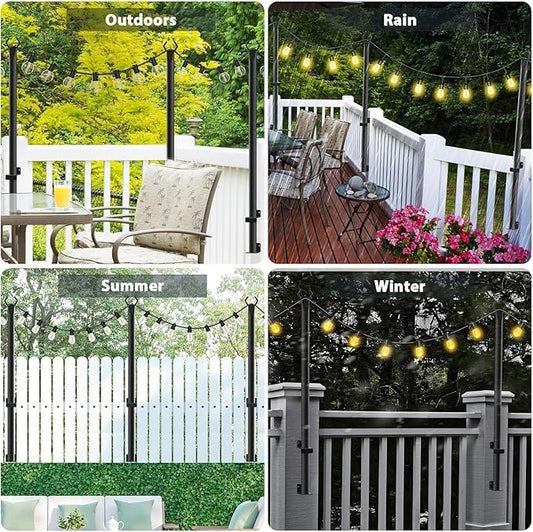 NUERPO 4 Pack String Light Poles,5Ft Metal Poles for Outdoor String Lights,Outdoor Light Poles with Post,Poles/Stand for Outside,Patio,Deck,Backyard,Garden Wedding,Party