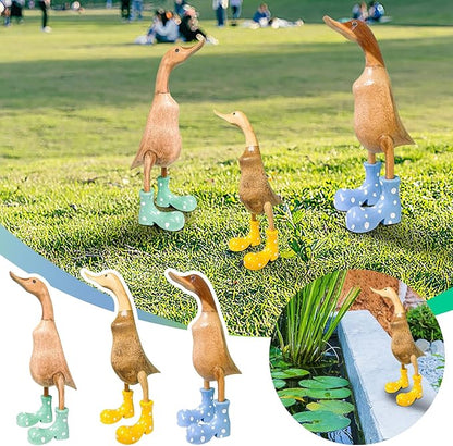 Wooden Crafted Duck Figurine with Spotty Wellies Funny Standing Duck Statues Decorative Resin Rain Boot Animal Sculpture Collectible Crafts Waterproof Garden Lawn Ornament (Blue, 9.8Inch)
