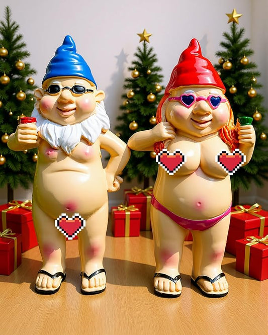 Leverse 2 PCS Garden Gnomes, 4.7 Inch Outdoor Statues, Funny Garden Gnomes Decorations for Yard, Lawn, Patio, Unique Home Decor Gifts for Woman, Man, Easter, Halloween, Christmas, Housewarming