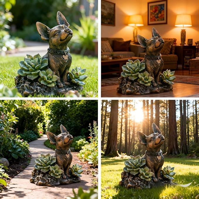 IVCOOLE Solar Dog Statue - Garden Resin Dog Figurine with Solar Lantern & Ourdoor Decorations for Patio Porch Lawn and Yard - Ideal Gift for Dog Lovers, Moms & Grandmas
