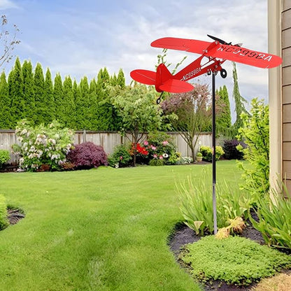 Airplane Wind Spinner 10.6 Inch Iron Metal Windmill Outdoor Decorative Garden Sculpture for Lawn Yard Farm Ornaments Durable Weather