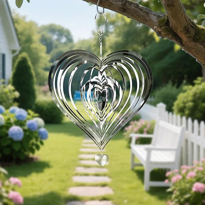 HOOSUN Metal Wind Spinners Outdoor for Yard and Garden Decor,Reflective Bird Deterrents for Outside Windows Patio Porch,Stainless Steel 3D Hanging Heart Wind Spinners Gifts for Mom Women