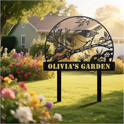 Startop Custom Metal Garden Sign with Stake: Personalized Outdoor Garden Decor - Durable Weatherproof Laser Cut Steel Yard Sign - Rustic Farmhouse Family Name Art for Lawn Patio Balcony & Farm A006