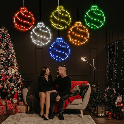 Jinei 6 Pack 16 Inch Large Christmas Window Lights Christmas LED Ball Lights Xmas Ball Window Lighted for Holiday Indoor Outdoor Wall Door Decorations, 6 Decorative Colors