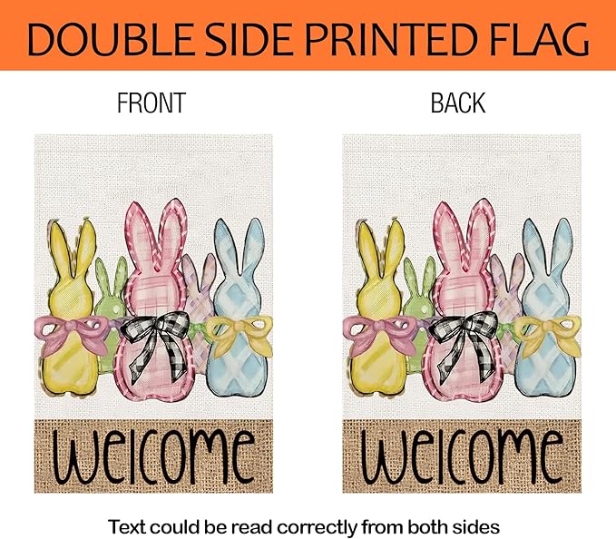 Easter Garden Flag 12x18 Inch Vertical Double Sided, Welcome Easter Bunny Rabbit Yard Flags for Outside Decor, Spring Holiday Outdoor Seasonal Decorations for Home