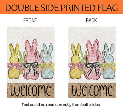 Easter Garden Flag 12x18 Inch Vertical Double Sided, Welcome Easter Bunny Rabbit Yard Flags for Outside Decor, Spring Holiday Outdoor Seasonal Decorations for Home