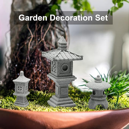 Saihisday 3PCS Mini Pagoda Garden Statue, Miniature Japanese Style Pagoda Lantern, Outdoor Fairy Garden Decor for Micro Landscape Yard Aquarium Bonsai Zen Garden Decoration
