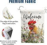 Floral Chicken Garden Flag Spring Summer House Flags 28x40 Double Sided Farmhouse Rooster Yard Flags for Outside Large Outdoor Welcome Flags Farm Chicken Coop Decor