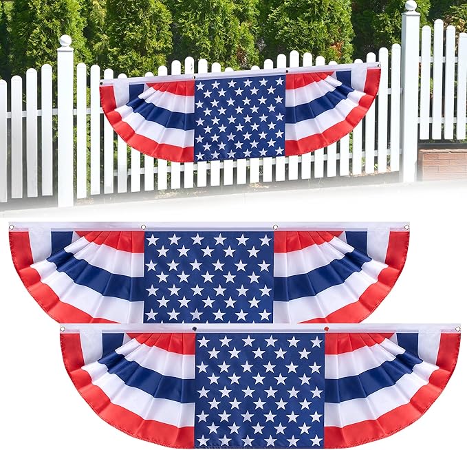EBaokuup 2 Pcs 5 x 1.5 Ft Long Pleated American Flag Bunting,Traditional Patriotic American Bunting Flags for 4th of July,USA Pleated Fan Flag for Independence Day Garden Outdoor Decor