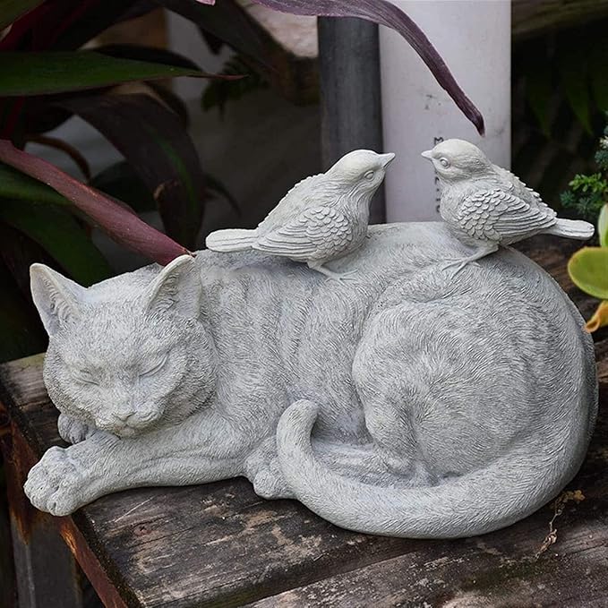 Garden Ornaments Outdoor Garden Animal Statues Cat Sculptures Bird Resin Retro Model Crafts Home Gardening Decoration Outdoor Ornaments Garden Ornaments