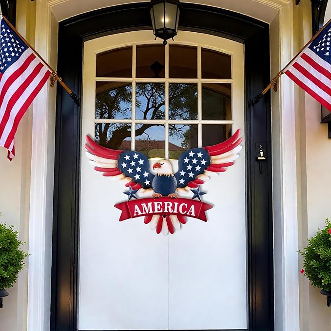 TERESA'S COLLECTIONS 4th of July Decorations for Outdoor, Patriotic Memorial Day Garden Decor, Eagle Metal Yard Art Sign for Outside, Americana Garden Stake for Lawn, Independence Day Gifts, 22.4''