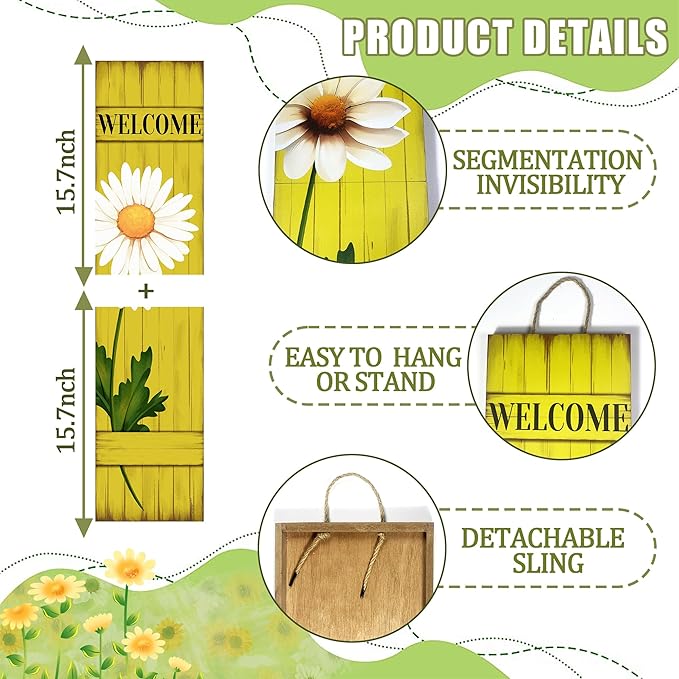 Spring Daisy Welcome Wooden Sign, Summer Rustic Daisy Porch Sign for Front Door Decorations, Front Porch Decor Home Hanging Signs Wall Sign 31.5"H