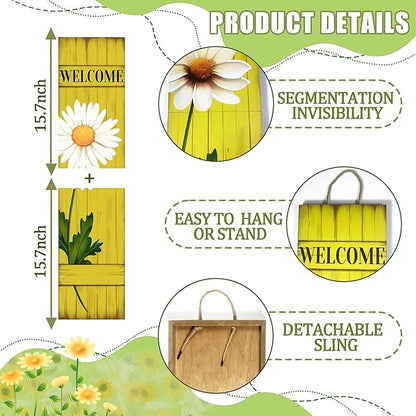 Spring Daisy Welcome Wooden Sign, Summer Rustic Daisy Porch Sign for Front Door Decorations, Front Porch Decor Home Hanging Signs Wall Sign 31.5"H
