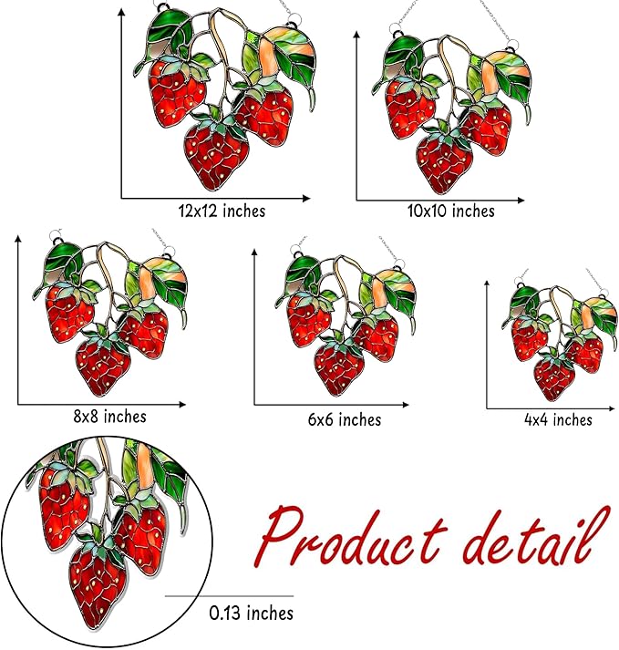 Strawberry Branch Acrylic Suncatcher, Boho Suncatchers for Window Hangings, Stained Glass Effect Indoor Outdoor Garden Decor for Berry Lover, Gifts for Mother's Day, Mom, Grandma, Wife, Women