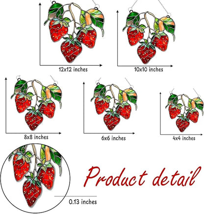 Strawberry Branch Acrylic Suncatcher, Boho Suncatchers for Window Hangings, Stained Glass Effect Indoor Outdoor Garden Decor for Berry Lover, Gifts for Mother's Day, Mom, Grandma, Wife, Women