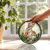Easter Bunny Carrot Suncatchers Stained Glass Window Hanging, Easter Bunny Decor Sun Catchers Indoor Window Glass Round Wall Decor, Rabbit Wall Hanging Decorations, 7.9x7.9in