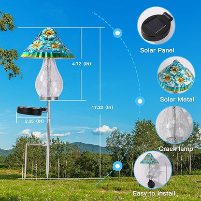 LOVERUIS Mushroom Garden Decor for Outside with Cracked Ball Waterproof Metal Stake Outdoor Yard Patio Decor, Gifts for Women, Mom, Grandma (ARS-Mushroom Blue)