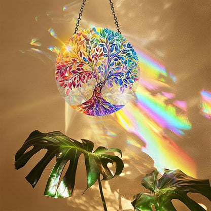 VAIIEYO Tree Acrylic Sun Catcher Window Hanging Decoration, 7.8 Inch Double-Sided Light Reflecting Plant Ornament for Window, Garden, Porch or Balcony Decor, Housewarming, Gift for Natural Lovers