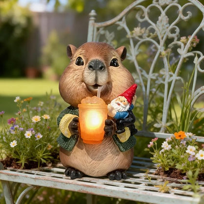 Solar Capybara Garden Gnome Statue,Outdoor Chipmunk Decor with Glowing Cup,Gnomes Figurine for Patio Yard Lawn,Christmas Housewarming Gifts for Mom,Women,Grandma