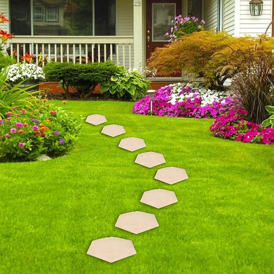 4Pcs Large Stepping Stones,Outdoor Stepping Stones with 24pcs Ground Stakes,Outside Flooring Pavers Decorative for Garden Yard Lawn Pathway Walk Way (Beige)