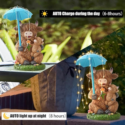 Joint Honglin Solar Garden Statues Resin Loving Highland Cow Umbrella Lights Outdoor Decor Gifts for Yard, Patio Decorations