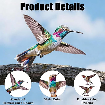 Color Vivid Metal Birds Fence Decor - Double Sided Colorful Yard Art, Weatherproof Garden Sculptures for Outdoor Patio, Farmhouse Fence Decor, Backyard Ornaments for Lawn (Hummingbird)