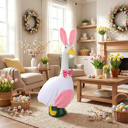 Abbylike 1 Set Easter Bunny Porch Goose Outfits Easter Yard Goose Clothes Costume with Bunny Ears Headband Fits Large 23'' Cement for Spring Outdoor Garden Yard Patio Statue Pathway Art Decorations