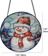 Snowman Suncatcher Stained Glass Suncatchers 7.87 Inch Stained Glass Ornament for Home Decor Indoor Wall Art for Christmas Day Valentine's Day Mother's Day Women