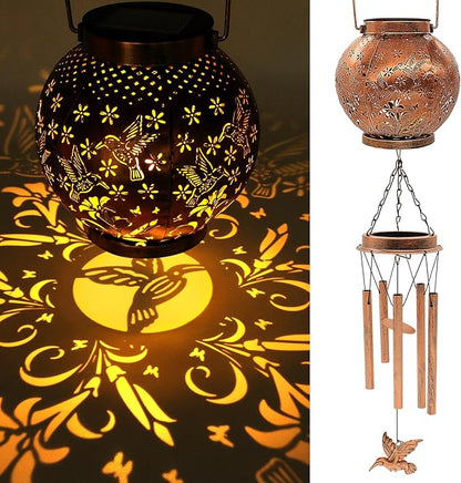 YJFWAL Hummingbird Wind Chimes for Outside, Gifts for Mothers Day Woman Mom Grandma,30" Metal Hanging Solar Lantern Wind Chimes Outdoor, Garden Decor Memorial Windchimes for Patio Porch Yard