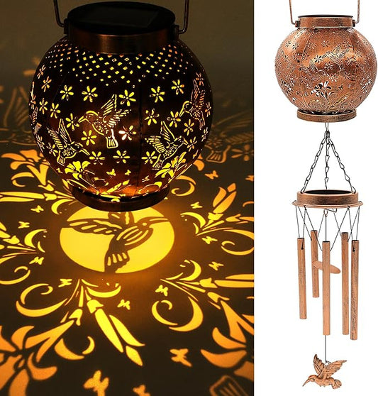 YJFWAL Hummingbird Wind Chimes for Outside, Gifts for Mothers Day Woman Mom Grandma,30" Metal Hanging Solar Lantern Wind Chimes Outdoor, Garden Decor Memorial Windchimes for Patio Porch Yard