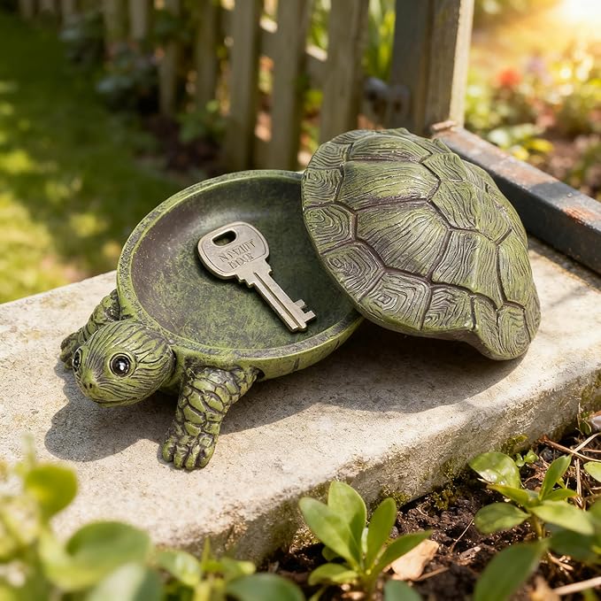 Key Holder Outdoor Waterproof Realistic Turtle Design, Hide a Key Hider with Secret Storage Compartment for Spare Keys, Trinket Box,Mom Gift Resin Spring Garden Ornament for Patio Yard Lawn Home Decor