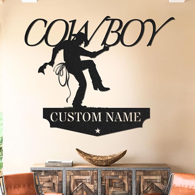 Personalized Cowboy Metal Sign, Custom Metal Sign, Vintage Cowboy Wall Decor, Rustic Name Plaque, Rustic Western Wall Art