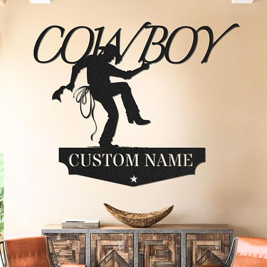 Personalized Cowboy Metal Sign, Custom Metal Sign, Vintage Cowboy Wall Decor, Rustic Name Plaque, Rustic Western Wall Art