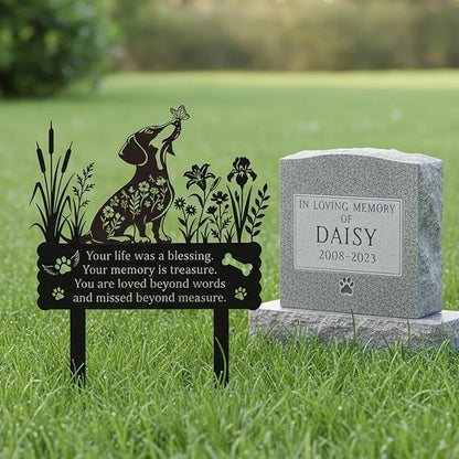 Rngmsi Pet Grave Markers Dog Outdoor, Dachshund Grave Markers for Cemetery, Metal Garden Stake Decorations for Memorial Loss Pet Decor for Outdoors Lawn Patio Outside Pathway(11 X 14 Inches)