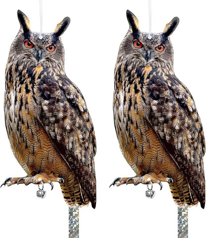 Owls to Keep Birds Away: 2Pack Fake Owl with Reflective Tape for Vineyard Garden Patio Pool, Reflective Hanging Decoration to Keep Birds Pigeon from Windows Tree Orchard