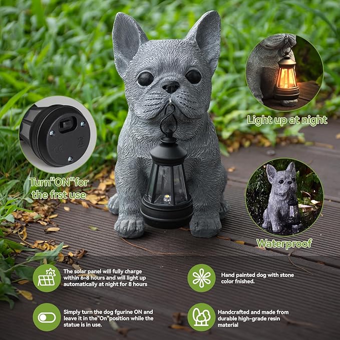 Solar Dog Outdoor Garden Statue with LED Light - Lawn Decor Dog Statue for Patio, Balcony, Yard Ornament - Unique Housewarming Gifts,Birthday Gifts,Garden Gift