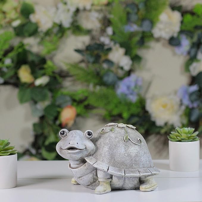 Roman 5.5" Gray and White Outdoor Turtle in Rain Boots Garden Statue
