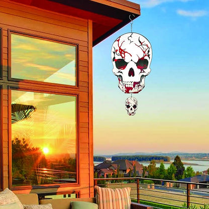 12inch Halloween Decoration Skull Wind Spinner Outdoor, 3D Kinetic Hanging Wind Sculpture, Stainless Steel Rustproof Garden Spinner Decor, Metal Yard Art, Unique Gift for Men, Holidays