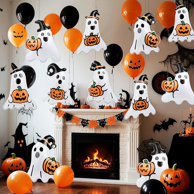 12 Packs 16 Inches Halloween Inflatable Ghost Outdoor Decorations PVC Inflatable Hanging Ghost Ornaments Blow Up Ghost for Halloween Party Yard Garden Outdoor Decoration