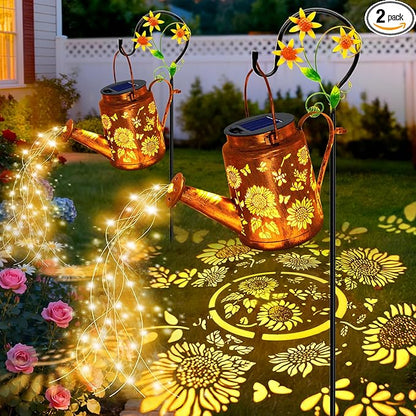 Solar Watering Can with Lights, Birthday Gifts for Christmas Mom Women, 2 Pack Waterproof Outdoor Garden Decor Sunflower Solar Garden Lights for Outdoor Pathway Yard Lawn Patio Party Decorations