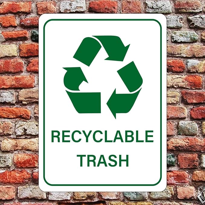 Recyclable Trash Street Metal Signs Vintage No Rust Safety Man Cave Warning Aluminum Metal Tin Sign for Garden Patio Yard Cafe Pub Home Decor Wall Art Print Poster 12x16 Inch