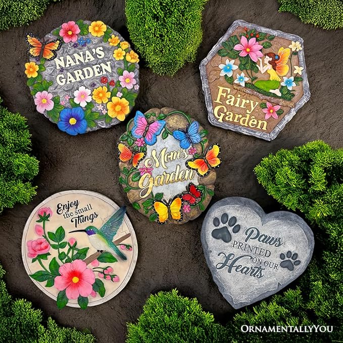 OrnamentallyYou Elegant Resin Stepping Stone, Outdoor Garden Pathway Decoration (Colorful Moments Bloom Stepping Stone, 9.5" Butterfly Garden Decorative Figurine)