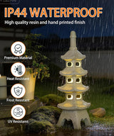 Nacome Solar Pagoda Garden Statues: 25.6 inches Multi-Layer Outdoor Waterproof Resin Zen Decor for Landscape Balcony Patio Porch Yard Ornament(Gray)