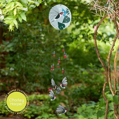 Red Carpet Studios Windchimes - Charley Harper Mid Century Modern Spiral Wind Chime Garden Gift, 31" Long, Little Sipper Hummingbird