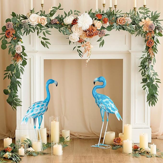 Metal Flamingo Statues, 2Pcs Blue Flamingo Yard Art Sculptures for Garden Home Patio Lawn Backyard Decorations