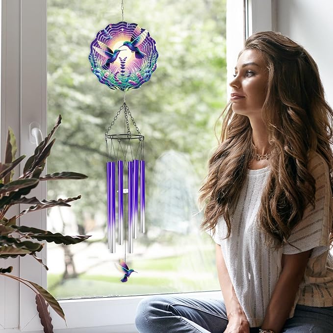 Hummingbird Wind Chimes for Outside - Hummingbird Wind Chimes with 3D Wind Spinners for Bird Lover, Hanging Art Ornament for Indoors Room Home Wall Garden Patio Yard Porch Backyard, Memorial Gifts