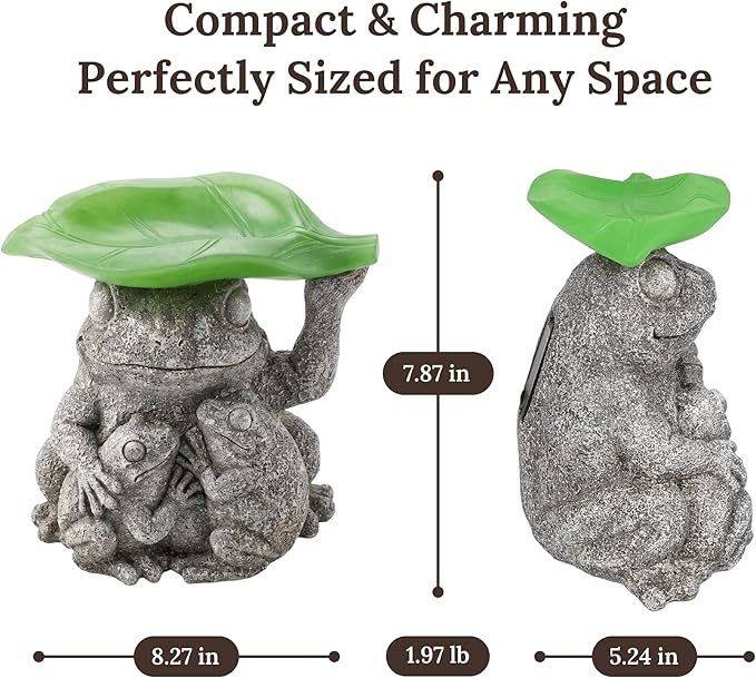 MXwcy Solar Garden Lights Frog Statue Bird Feeder, 7.87" Resin Frog Family Statue Solar Garden Decor, Solar Lights Outdoor Waterproof for Yard Patio Lawn, Frog Gifts for Women Mom Grandma
